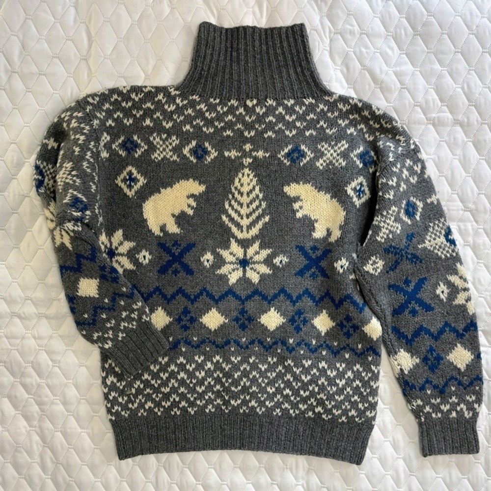 Marsh Landing Sweater Womens L Gray Wool Good Polar Bear Fair Isle Hand Knit - Picture 2 of 6